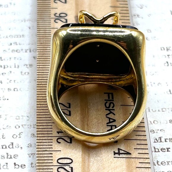 Bronzallure Large Black Lucky Cricket Symbol Ring Made in Italy 18K Gold Plate - Picture 4 of 11